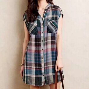 Anthropologie Holding Horses Sleeveless Plaid Button Down Shirt Dress